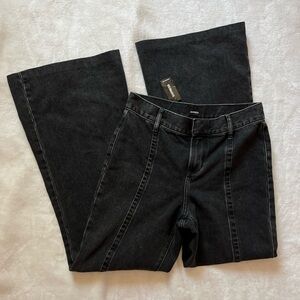 Y2K Mid Rise Black Denim 70s Flare Jeans || EXPRESS